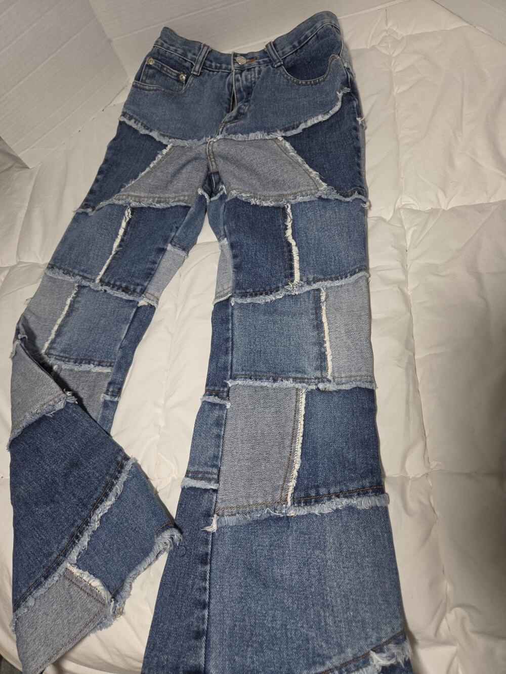 Arizona 80's Vtg Patchwork Girls Bell Bottom Blue Jeans Sz 12 Retro Y2K Flare